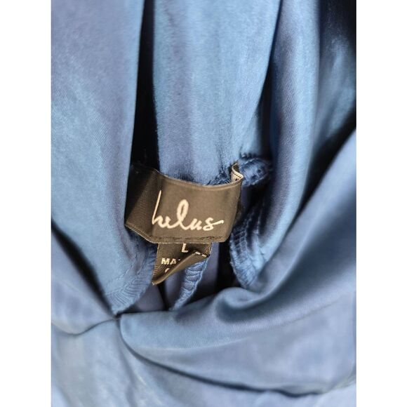 NWT Lulus Incredible Love Navy Blue Satin Cowl Back Midi Slip Dress Size Large - Picture 7 of 7